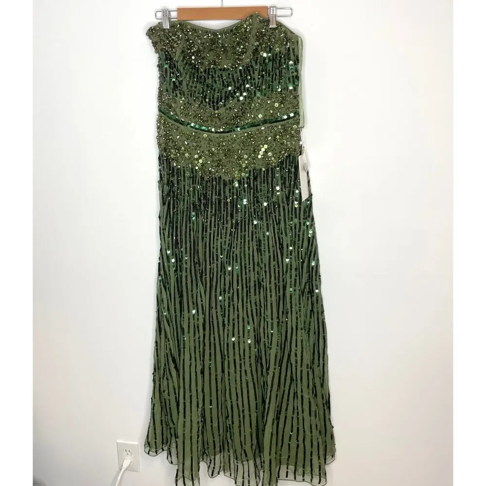 Mac Duggal Strapless Hand Embellished Beaded A Line Gown In Emerald 93915 14 New - Picture 2 of 15